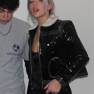 Dolls kill Vegan patent leather black jacket.